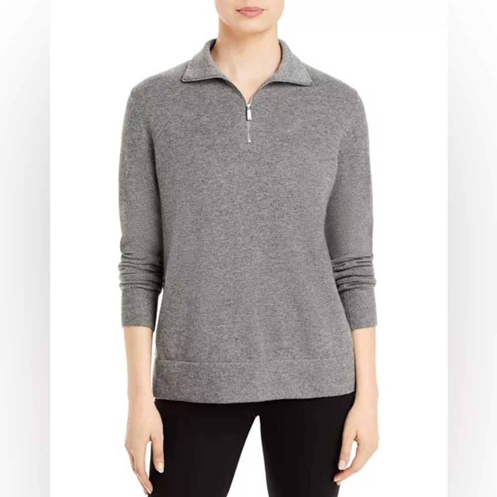 Lafayette 148 New York Funnel Neck Half Zip Sweater XS Gray Metallic Knit